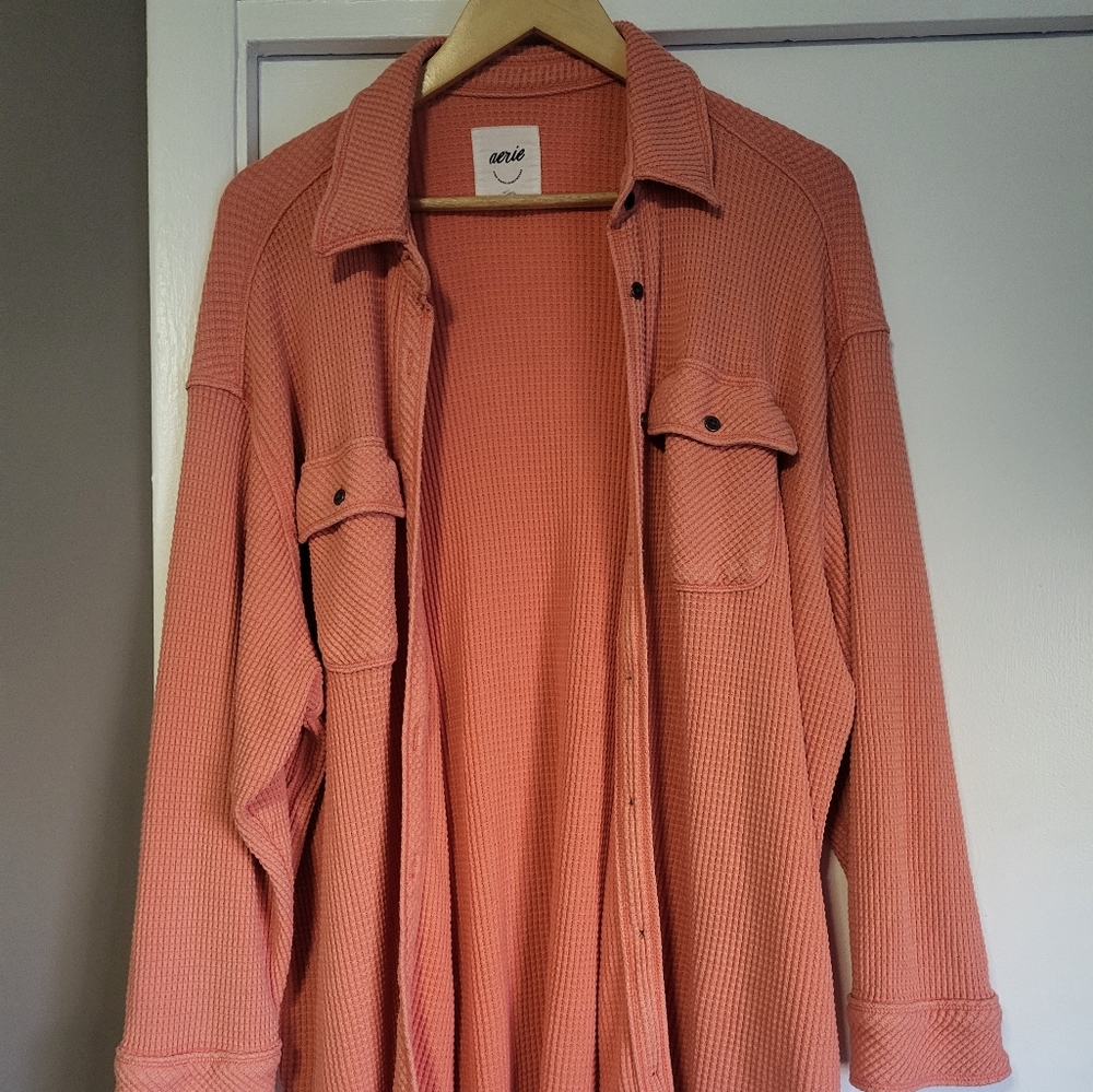 Aerie Coral Button-Up Waffle Lumberjane